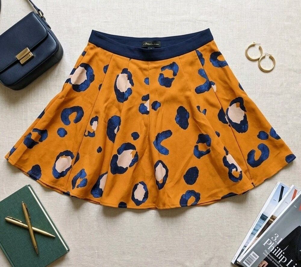 3.1 Phillip Lim Target 20th Anniversary Leopard Skater Mini Skirt 8 Orange Blue